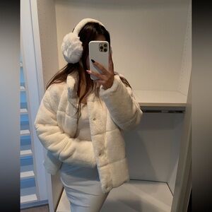 Zara Cream white fur puffer jacket